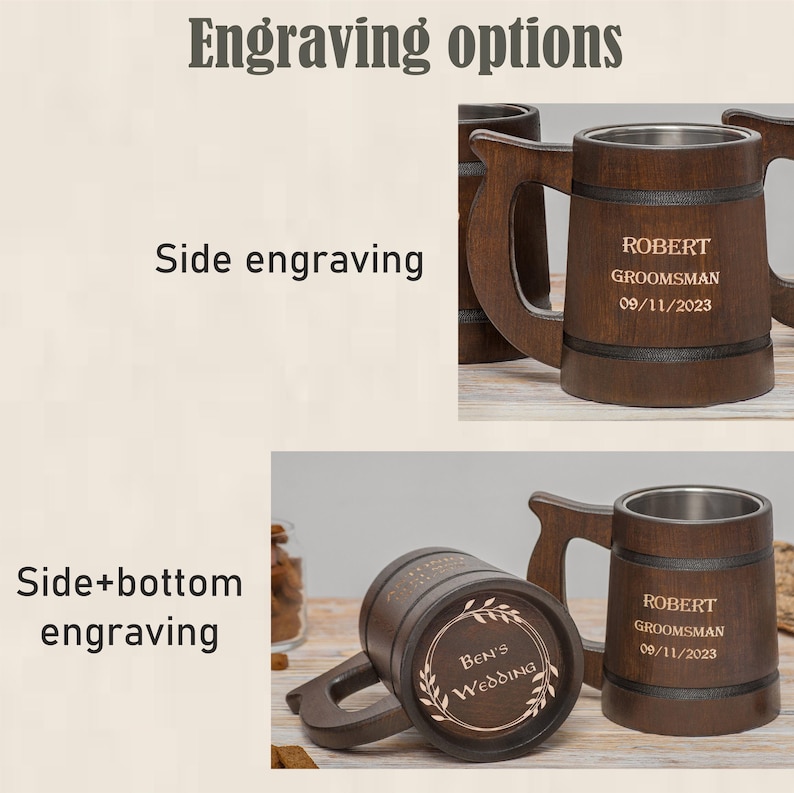 Unique Groomsmen Gifts, Personalized Wooden Beer Mugs for the Best Man and Groomsmen, Custom beer mug, engraved tankards image 5