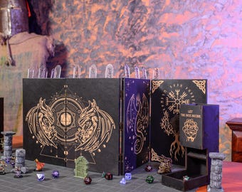dm screen, Dungeon Master Screen foldable, GM screen wood with dice towers and initiative trackers, Wooden RPG gifts Christmas gifts for him