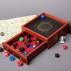 Dice rolling tray, Dice tray dnd, Dungeons and dragons, Dice box with secret storage, Custom hardwood dice tray, DM DnD gifts personalized