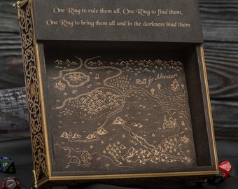 Wooden Dice Tray with Fantasy Map D&D Custom Dice Tray RPG dice rolling mat Box Dice Rolling tray Dungeons and Dragons Gift for Gamer