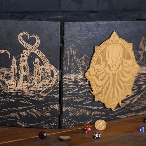 Escudo do Mestre Cthulhu, Escudo de Madeira para Mestre de Jogo com Marcadores de Iniciativa, Presentes para RPG D&D Cthulhu