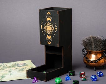 Torre de dados, torre de dados DND, dados y bandeja, torre de dados de madera, torre de dados de madera personalizada, juegos de rol de mesa, regalos DND