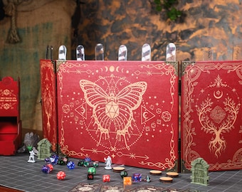 Custom DM Screen with Dice Tower and Initiative Trackers, Game Master Screen wood, Mystic Butterfly, Dungeon Master Gift, dm accessories