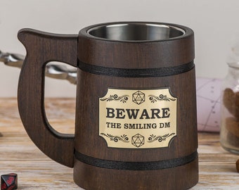 Personalized Wooden D&D Tankard, Engraved Beer Stein, RPG Gamer Gift