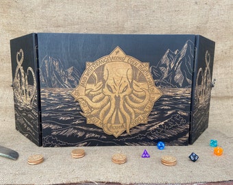 Cthulhu screen wood magnetic, Kraken Dungeon Master screen personalized, Cthulhu Rising, Dungeon Master gifts, Cthulhu RPG gamer Gift for DM