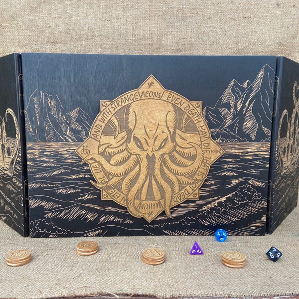 Cthulhu screen wood magnetic, Kraken Dungeon Master screen personalized, Cthulhu Rising, Dungeon Master gifts, Cthulhu RPG gamer Gift for DM