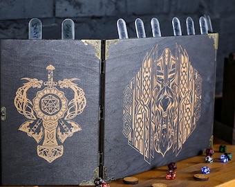 Paravent DM en bois avec tours de dés, écran magnétique dnd dm, tracker d'initiative, cadeau de maître de donjon, cadeaux pour DM