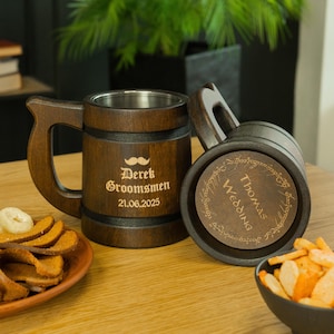 Unique Groomsmen Gifts, Personalized Wooden Beer Mugs for the Best Man and Groomsmen, Custom beer mug, engraved tankards image 2