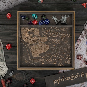 Dice Rolling Tray with Fantasy Map D&D Dice tray and storage, RPG dice rolling mat, Custom Dice Box Dice Rolling tray Dungeons and Dragons