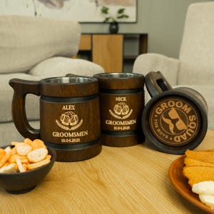 Unique Groomsmen Gifts, Personalized Wooden Beer Mugs for the Best Man and Groomsmen, Custom beer mug, engraved tankards image 9