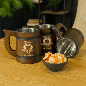 Unique Groomsmen Gifts, Personalized Wooden Beer Mugs for the Best Man and Groomsmen, Custom beer mug, engraved tankards image 7