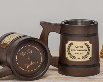 Groomsmen gifts personalized beer mug, Groomsmen Proposal, Best Man Gifts, Groomsman Wooden tankard, Custom Beer Stein, Wedding party favor