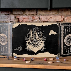 Schermo personalizzato del Dungeon Master con torri di lancio dei dadi, schermo magnetico del DM con indicatore di iniziativa, schermo in legno per giochi di ruolo, Pathfinder