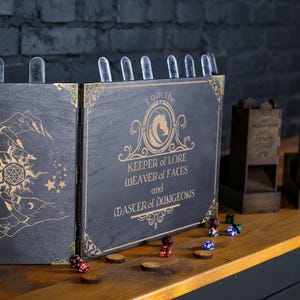 Custom Wooden DM Screen with Dice Towers, Magnetic DnD Screen, Initiative Tracker, RPG Game Master Screen, Dungeon Master Gift