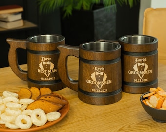 Set of 6 Groomsmen Gift Unique Personalized Mug Tankard for Best Man Proposal, Wedding Party Gift Idea, Engraved tankards, Viking mugs
