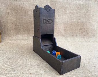 Dice tower wood, Dnd dice tower and tray, dnd accessories, Dungeons and Dragons gifts, RPG accesories