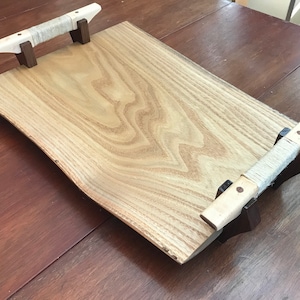 Live Edge Hardwood Charcuterie Serving Board: Catalpa with Walnut and Maple handles.
