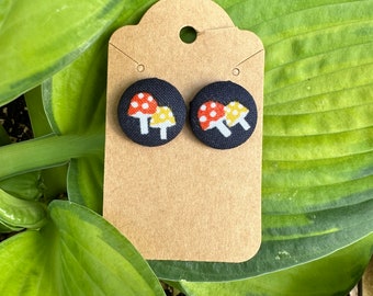 Double Polka Dot Mushroom Vintage Button Earrings 1