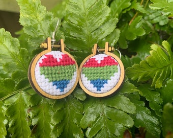 Mini Cross Stitched Poly Pride Flag Charm Earrings