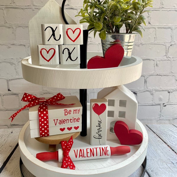 Valentines tiered tray bundle, Valentines mini rolling pins, Valentines book stack bundle, Valentines tiered tray decor, Valentines decor