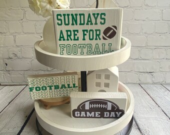 Football Tiered Tray Signs: Game Day Sports Decor