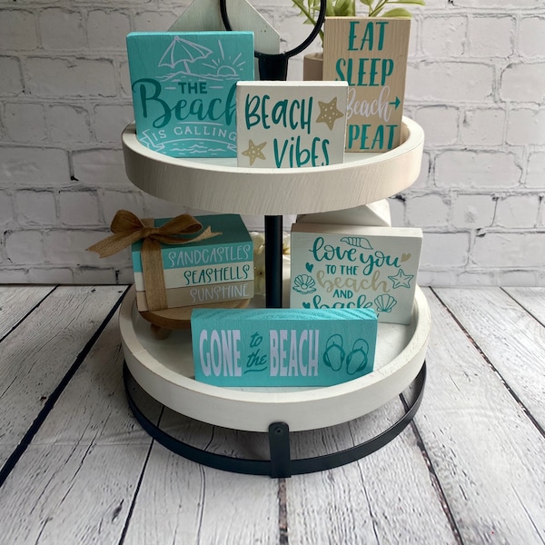 Beach tiered tray bundle, Beach wood sign , Beach book stack bundle, Beach tiered tray decor, Beach decor, summer decor