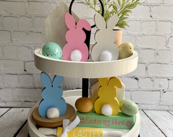 Easter wood bunny, Easter tiered tray decor, tiered tray bunny, farmhouse bunny, Easter bunny decor, set of wood bunnies, pastel bunny