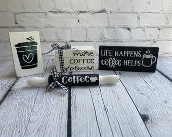 Coffee Tiered Tray Decor Bundle: Hand Painted Mini Signs