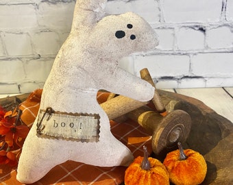 Primitive Halloween Ghost Tuck: Weathered White Fabric Bowl Filler