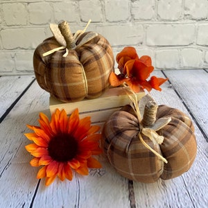 Plaid Fabric Pumpkins: Rustic Fall Decor, Set of 2