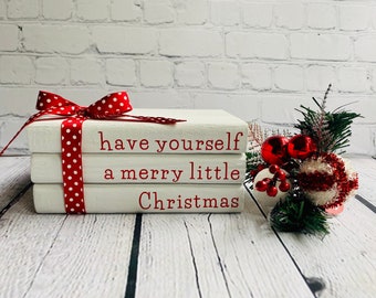 Merry Christmas Wood Book Stack: Holiday Mantel Decor