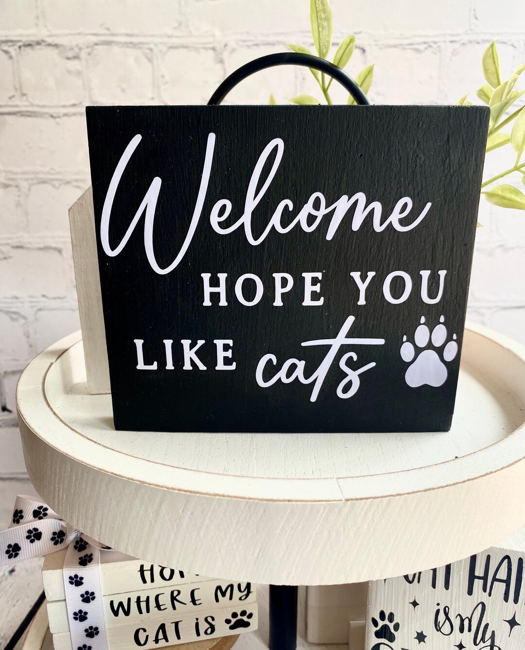 Cat Sign, Cat Wood Block Sign, Welcome Cat Sign , Cat Decor, Cat Tiered ...