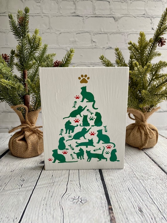 Christmas Cat Sign Christmas Cat Wood Block Sign Cat Christmas