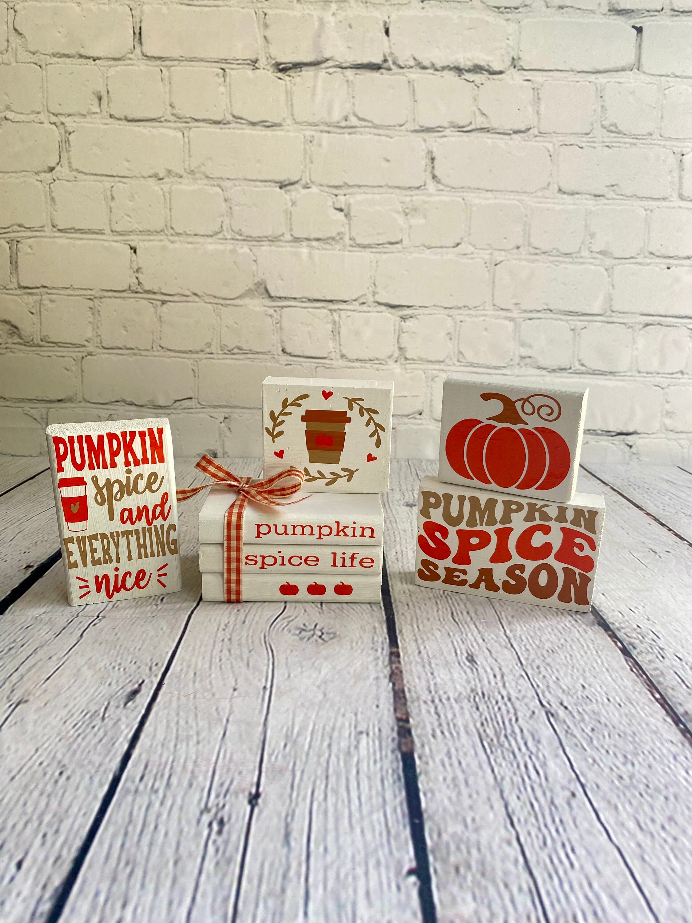 Pumpkin Spice Tiered Tray Decor Bundle: Hand-painted Wood Signs - Etsy