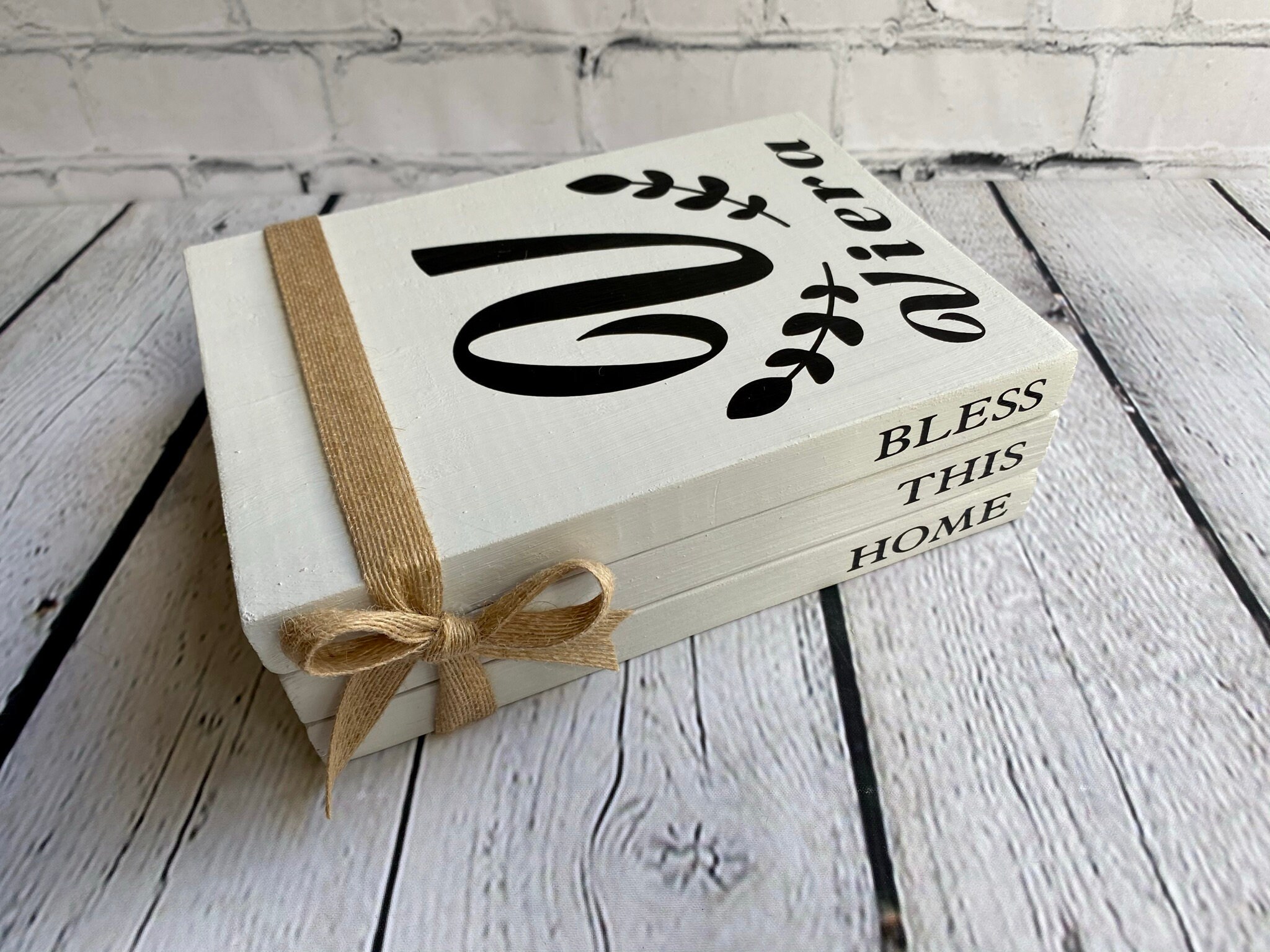 Personalized Wood Book Stack Custom Book Stack Bless This - Etsy