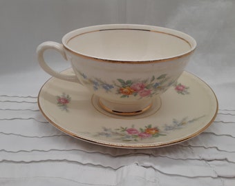 Vintage Homer Laughlin Georgian Eggshell Pink Floral Pattern; Cup & Saucer