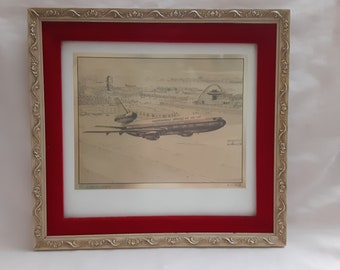 R.G. Smith Gold Foil Etching; DC-10 Over Los Angeles
