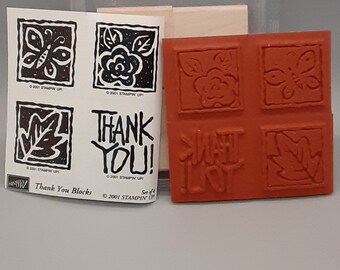Stampin Up Rubber Stamp Set; Thank You Blocks; 2001