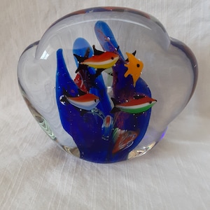 Vintage Murano Aquarium Fish Cobalt Paperweight