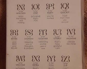 Stampin Up Rubber Foam-Backed Stamp Set; Occasions Alphabet; Part 2, N-Z