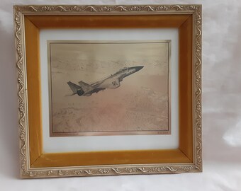 R.G. Smith Gold Foil Etching; F-15 Over California Desert