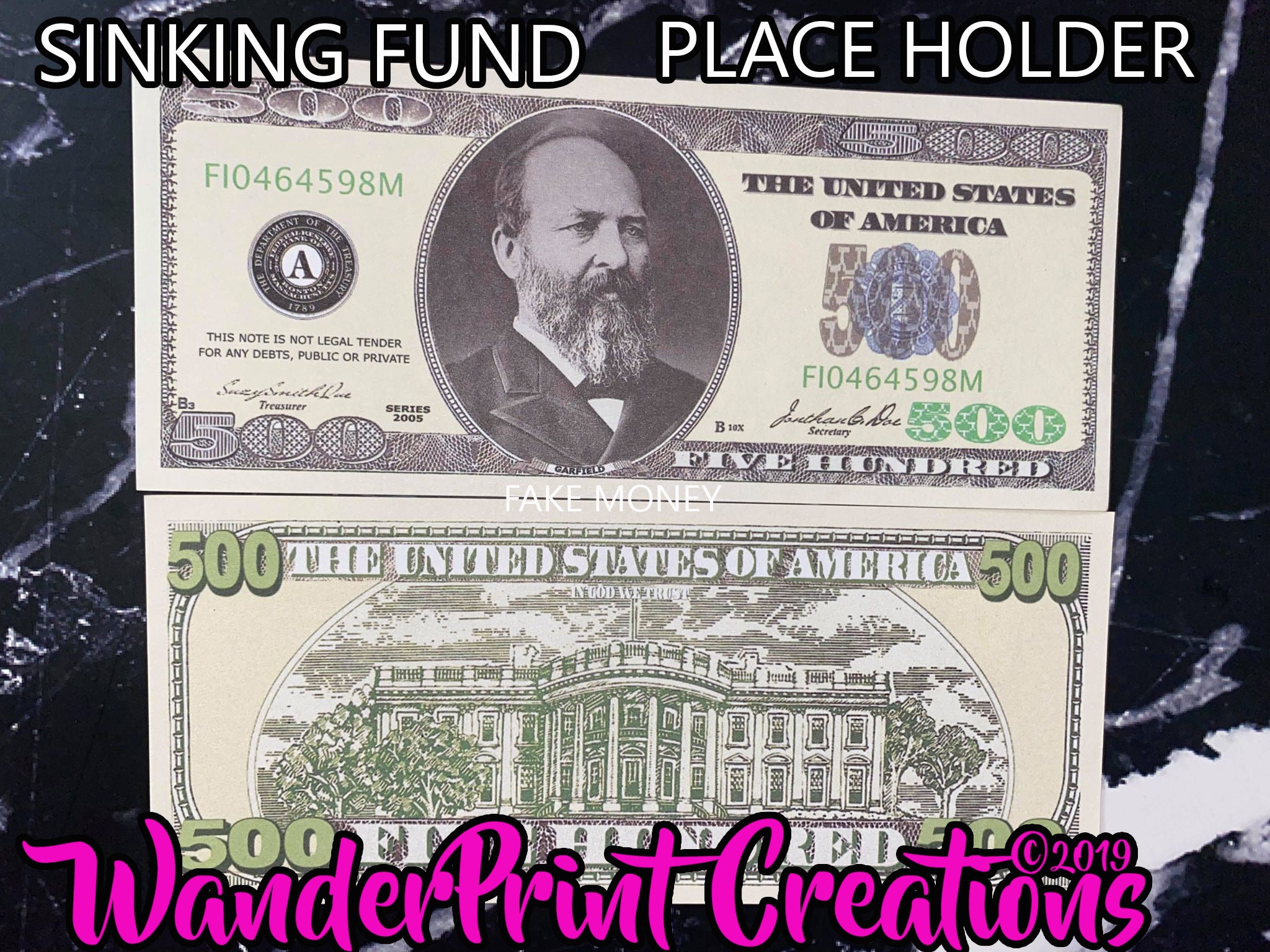 SINKING FUND PLACEHOLDER  500 Dollar  Money Slips Set of 10