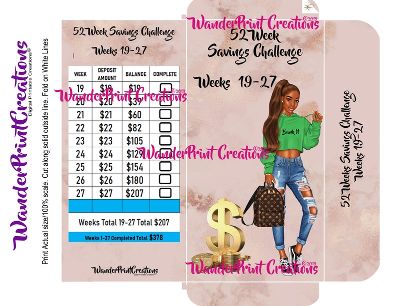 52 Week Savings Challenge Printable Cash Envelopes set 6