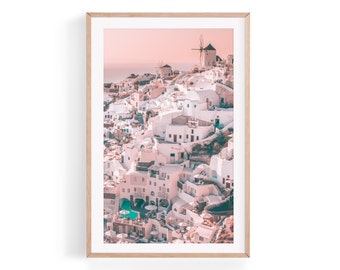 Travel Photography Digital Download, Santorini Greece Art Prints, Landscape Poster Photograph, Blue Gallery Wall Art, Gift For Her, Trendy