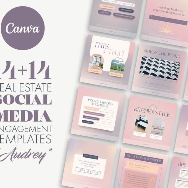 Real Estate Social Media Templates, Realtor Promotional Items, Canva Template, Instagram Story, Facebook Post | Engagement Pack | Ashley