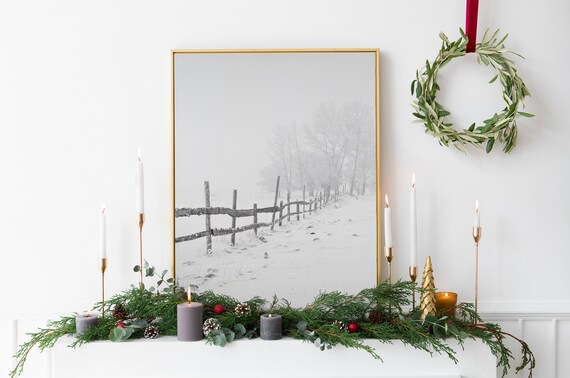 Winter Nature Print, Forest Cabin Print, Winter Decor, Snowy Winter Scene, Modern Christmas Printable, Scandinavian Art, Christmas Gift Art