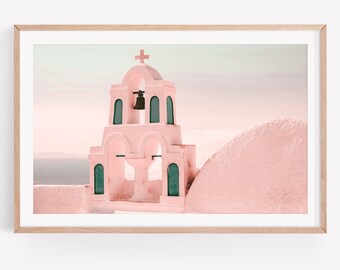 Santorini Pink Church Photo, Oia Greece Travel Print (Digital Download)