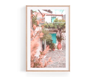 Santorini Pink Wall Art, Oia Greece Photo Print (Digital Download)
