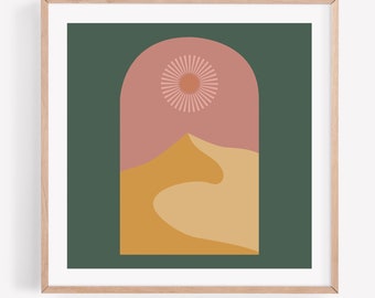 Boho Desert Sun Art Print, Minimalist Landscape (Digital Download)