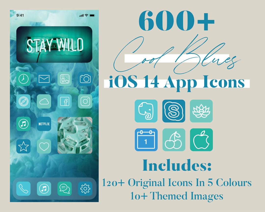 Strong Blue Ios Cool Blue Ios Icon Pack, Aquamarine Aesthetic (digital Download) - Etsy
